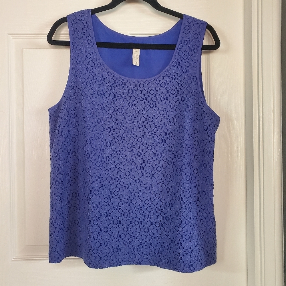 J.‎ Crew Eyelet Blue Blouse Sleeveless Loose Fit Lined Lace Size 14T Pullover